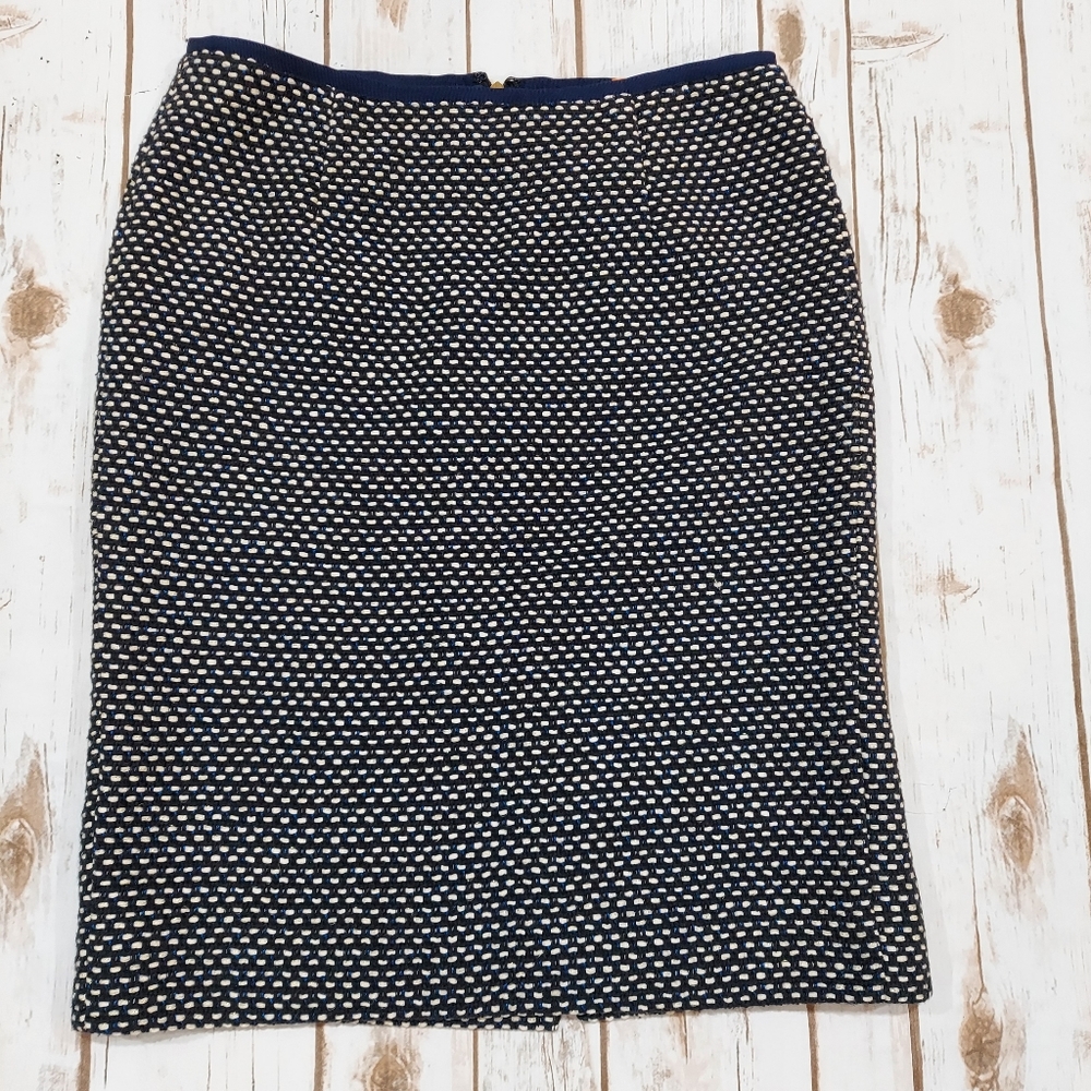 Tory Burch Black Blue Tweed Pencil Skirt Women's 4